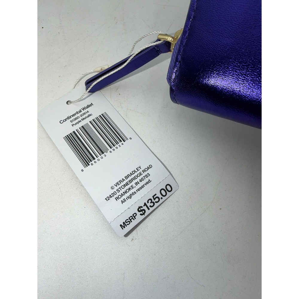 Vera Bradley Continental Wallet Purple Metallic Zip Around 51380-20614 NEW - Picture 4 of 11